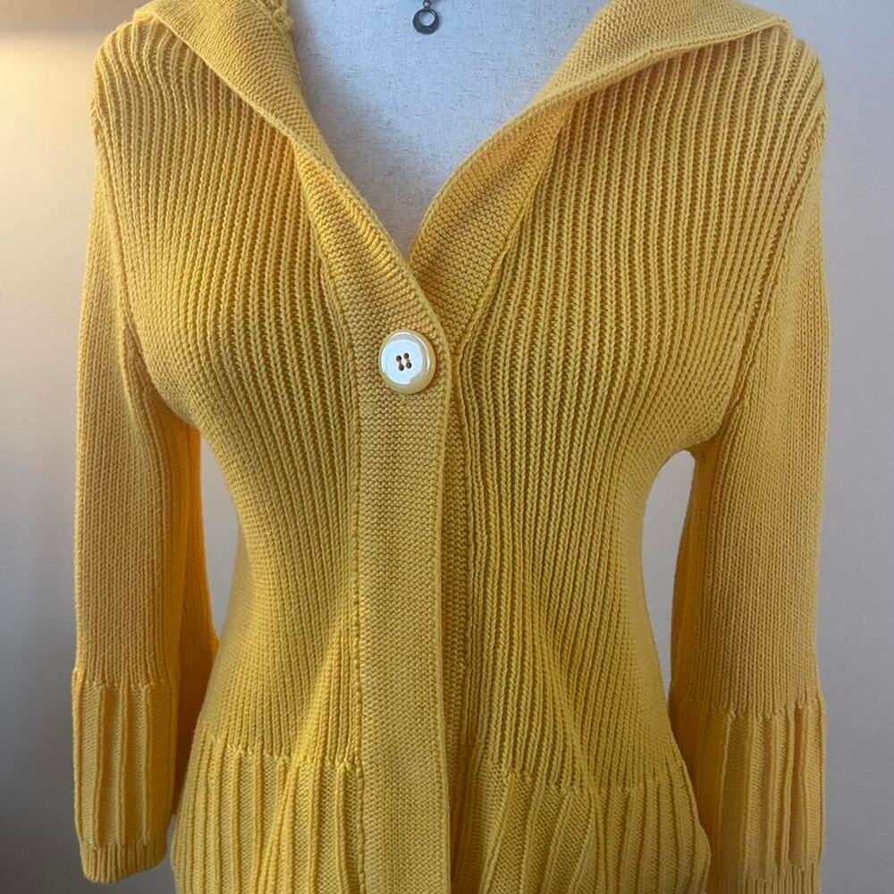 Bright yellow button up cardigan